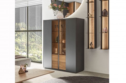 Selino von Hartmann - Wohnwand V24 Kerneiche natur/ anthrazit 