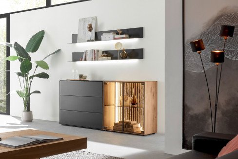 Selino von Hartmann - Wohnwand V24 Kerneiche natur/ anthrazit 