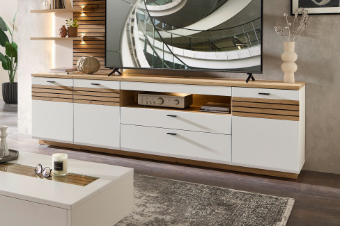 Fresno von Wohnconcept - Wohnwand 83 weiß/ Artisan Eiche