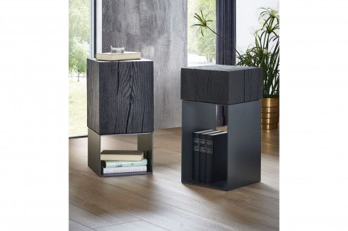 Naturstücke von Hartmann - Beistelltisch Riffeiche/ Metall anthrazit