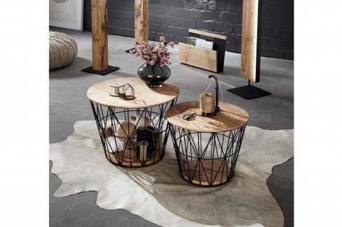 Naturstücke von Hartmann - Beistelltisch Riffeiche/ Metall anthrazit