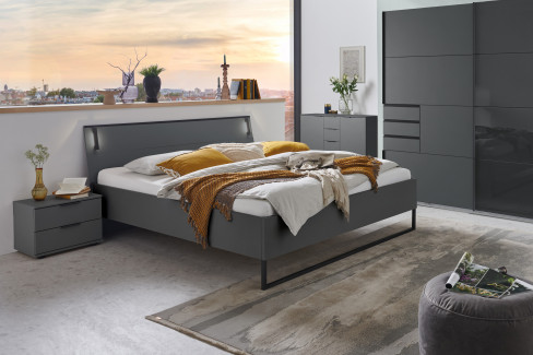 Tilburg von Wimex - Bett saharagrau mit Beleuchtung
