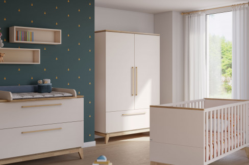 Stiene von Paidi - Kleiderschrank 3T1S cashmere-beige - Eiche massiv