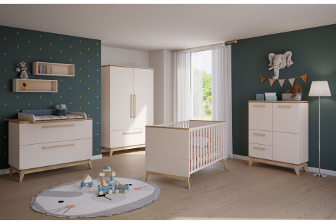 Stiene von Paidi - Kleiderschrank 3T1S cashmere-beige - Eiche massiv