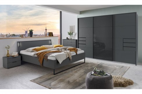 Tilburg von Wimex - Bett saharagrau mit Beleuchtung