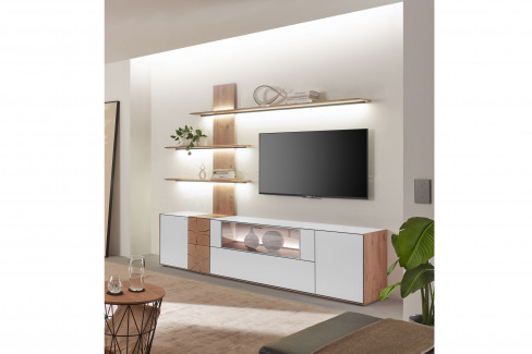 Caya von Hartmann - Wohnwand 24 W Kerneiche gebürstet/ weiß