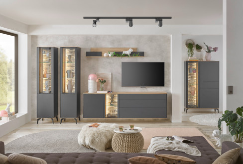 Como von Mäusbacher - Wohnwand in Antrazit/ Asteiche