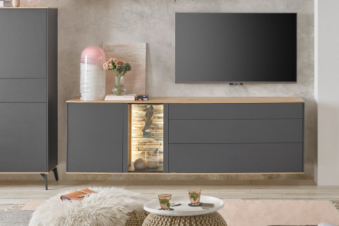 Como von Mäusbacher - Wohnwand in Antrazit/ Asteiche