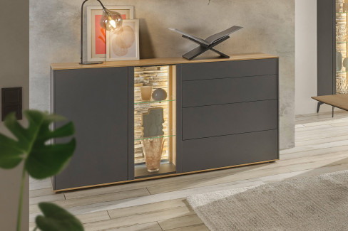 Como von Mäusbacher - Wohnwand in Antrazit/ Asteiche