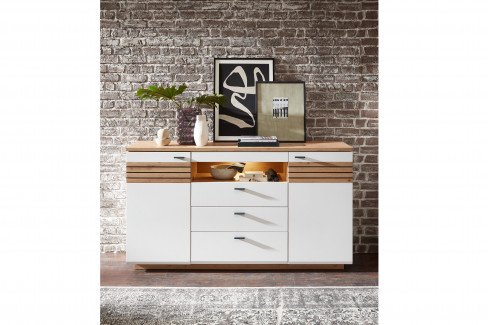 Fresno von Wohnconcept - Wohnwand 83 in Weiß/ Artisan Eiche