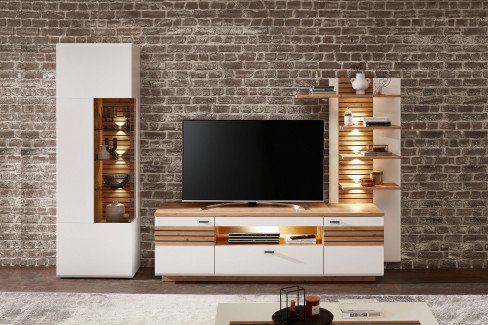 Fresno von Wohnconcept - Wohnwand 83 in Weiß/ Artisan Eiche