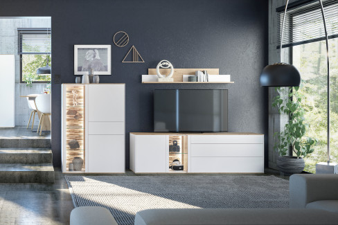 Faro-living von Mäusbacher - Wohnwand in Weiß/ Artisan Eiche