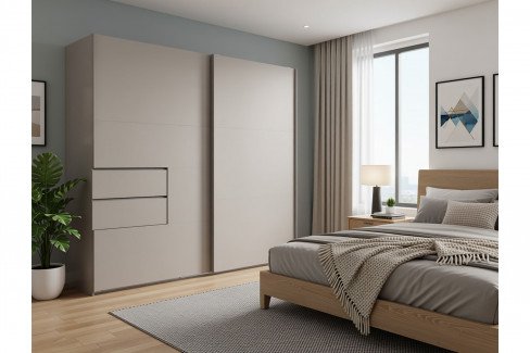 Palermo von Wimex - Schwebetürenschrank mit Schubkästen grafit/ schwarz