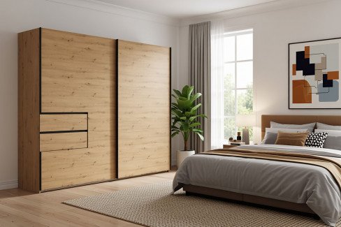 Palermo von Wimex - Schwebetürenschrank mit Schubkästen grafit/ schwarz