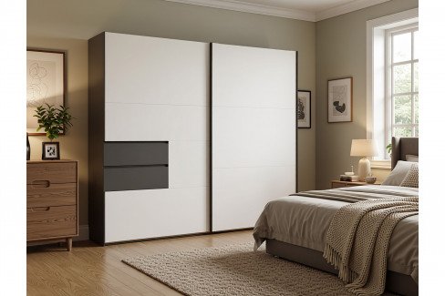 Palermo von Wimex - Schwebetürenschrank mit Schubkästen grafit/ schwarz