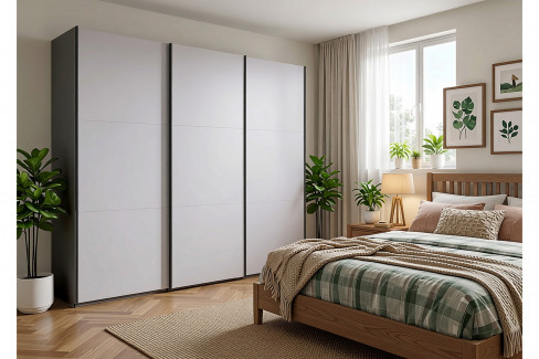 Palermo von Wimex - Schwebetürenschrank mit Schubkästen grafit/ schwarz