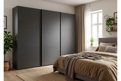 Palermo von Wimex - Schwebetürenschrank mit Schubkästen grafit/ schwarz