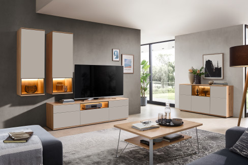 Zudar von Stralsunder - Wohnwand EB31501 Risseiche/ sandbeige