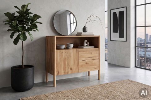 KM-0890 von GK Möbelvertrieb - Wäscheschrank aus massiver Eiche