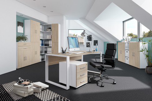 home.office von Röhr-Bush - Schreibtisch mit Rollcontainer Sonoma Eiche-weiß