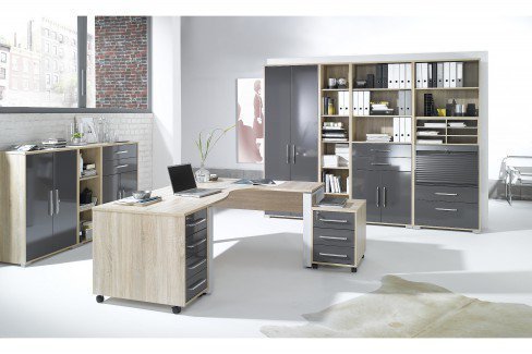 System von Maja Möbel - Büromöbel Sonoma Eiche-Hochglanz weiß
