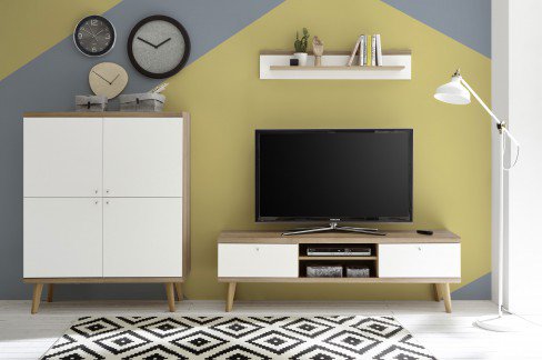 Lena von Kollektion Letz - Wohnwand 8V WM M1 Eiche Riviera/ weiß