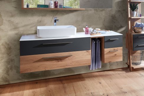 Schröder Möbel Kitzalm Alpenflair Waschtisch-Set in Lack anthrazit