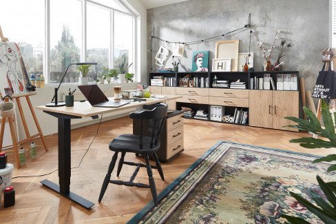 home.office von Röhr-Bush - Schreibtisch mit Rollcontainer Sonoma Eiche-weiß
