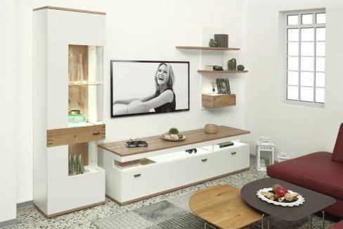 Salvani von IDEAL Möbel - Wohnwand 18 weiß/ Eiche