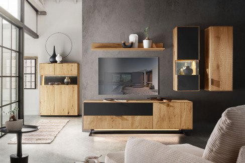 Lugano-living von TPT Möbel - Highboard mit Beleuchtung aus Wildeiche natur geölt