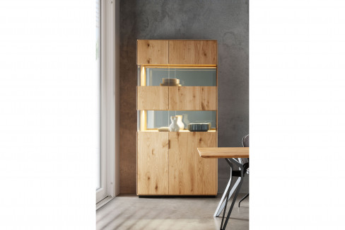 Lugano-living von TPT Möbel - Highboard mit Beleuchtung aus Wildeiche natur geölt