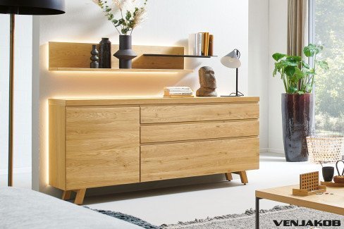 V-Plus 3000 von Venjakob - TV-Lowboard Wildeiche hell mit Glasausschnitt