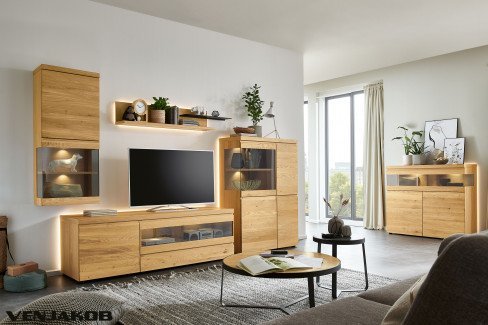 V-Plus 3000 von Venjakob - TV-Lowboard Wildeiche hell mit Glasausschnitt
