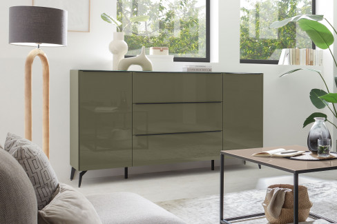 Reno-living von set one by Musterring - Couchtisch Glas taupe/ Metall graphit-schwarz