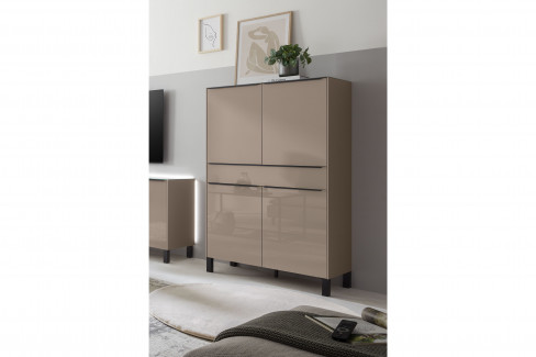 Reno-living von set one by Musterring - Couchtisch Glas taupe/ Metall graphit-schwarz