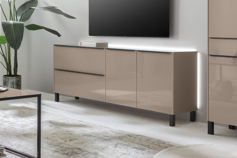 Reno-living von set one by Musterring - Couchtisch Glas taupe/ Metall graphit-schwarz