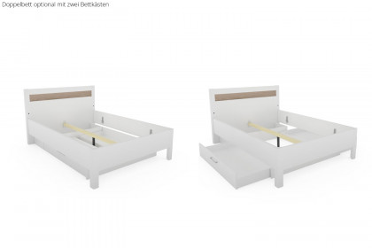 Multiline von SCHÖNER WOHNEN - Doppelbett 140x200 cm Lack weiß/ Balkeneiche-Furnier