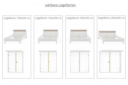 Multiline von SCHÖNER WOHNEN - Doppelbett 140x200 cm Lack weiß/ Balkeneiche-Furnier