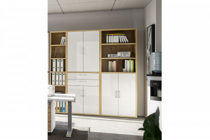 Big Profi Office von Mäusbacher - Aktenschrankkombi mit Glas Ice White Glanz Fronten