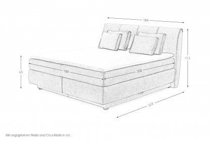 Carla von Jockenhöfer - Boxspringbett 180 in Grau mit Bettkasten
