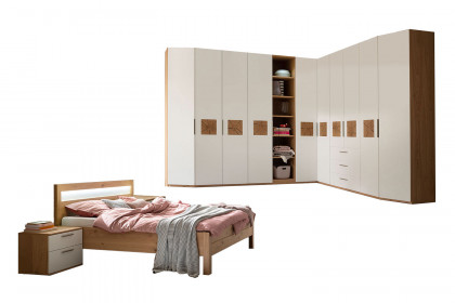 Multiline von SCHÖNER WOHNEN - Schlafzimmer Balkeneiche Furnier/ Lack weiß mit Quadrateinsätzen