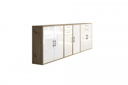 Big Profi Office von Mäusbacher - Sideboard in Asteiche NB & Glanzfront in Ice White