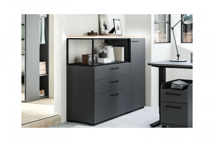 cocoon by rb 305 von Röhr-Bush - Highboard mit Lichtboden graphit matt - Eiche