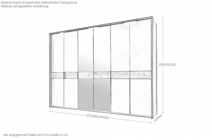 Multiline von SCHÖNER WOHNEN - 6-türiger Schrank weiß - Balkeneiche mit Spiegel