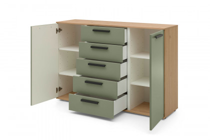 Montino von Musterring - Kommode mit 2 Türen & 5 Schubladen Balkeneiche - Lack jungle green