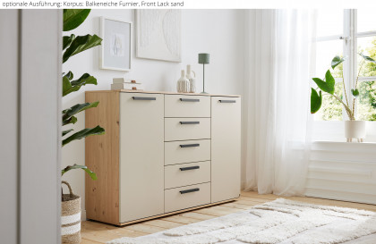 Montino von Musterring - Kommode mit 2 Türen & 5 Schubladen Balkeneiche - Lack jungle green