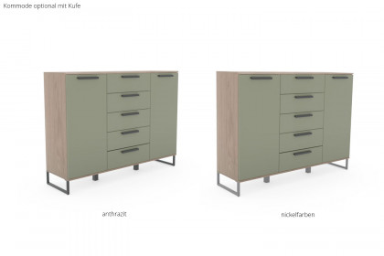 Montino von Musterring - Kommode mit 2 Türen & 5 Schubladen Balkeneiche - Lack jungle green