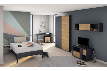 qunit by rb 366 von Röhr-Bush - Schwebetürenschrank & Bett mit Cord-Kopfteil