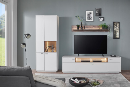 Coruna von IDEAL Möbel - Wohnwand in mattem Weiß mit Eiche Ribbeck