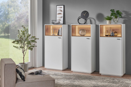 Coruna von IDEAL Möbel - Highboard-Trio in mattem Weiß inklusive Beleuchtung